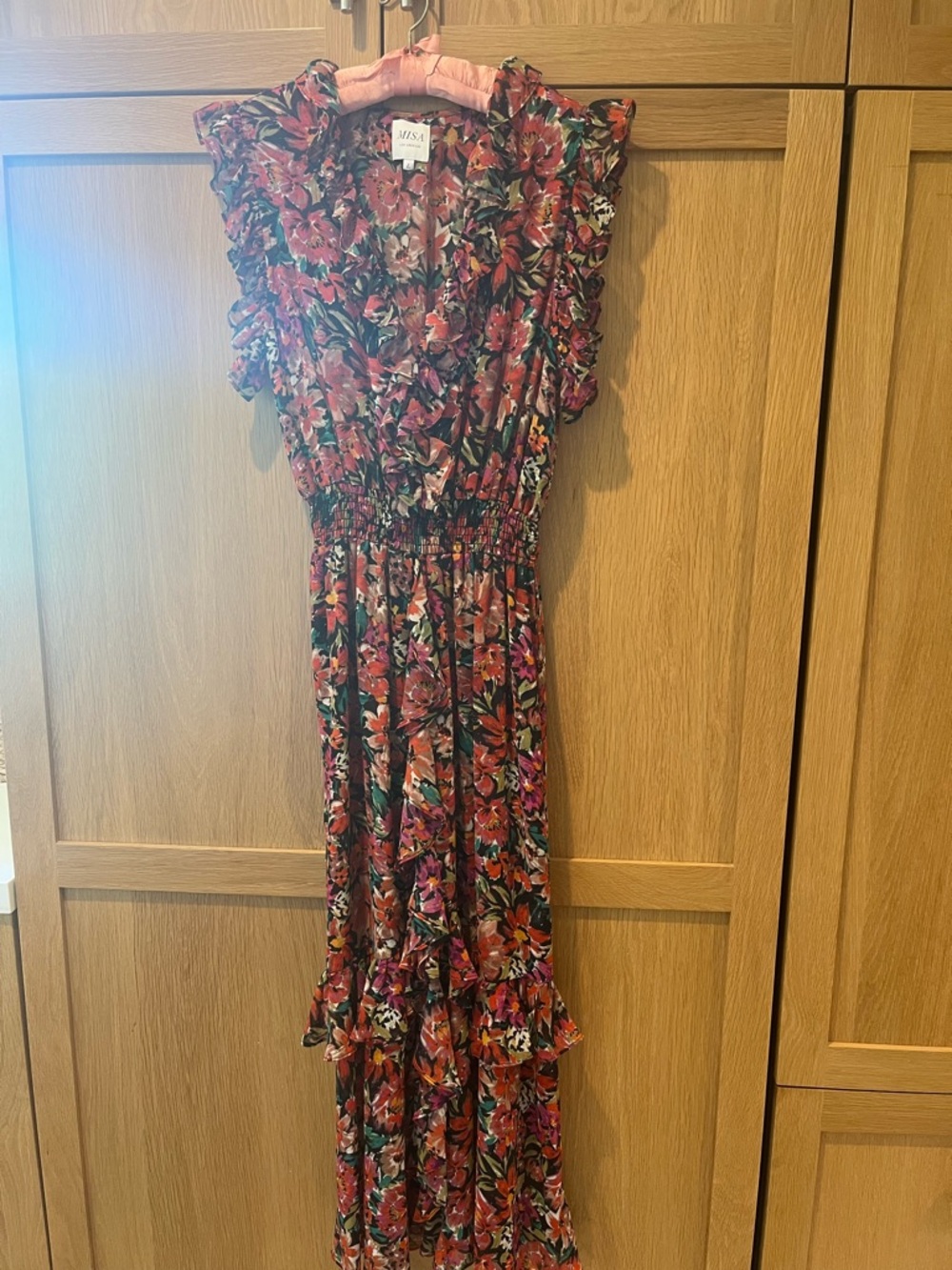 Misa Los Angeles Red Floral Ruffle Maxi Dress